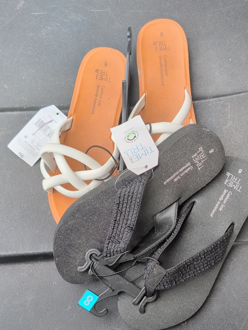 Time and Tru Black Knit Strap Flip Flops And White Sandle Bundle